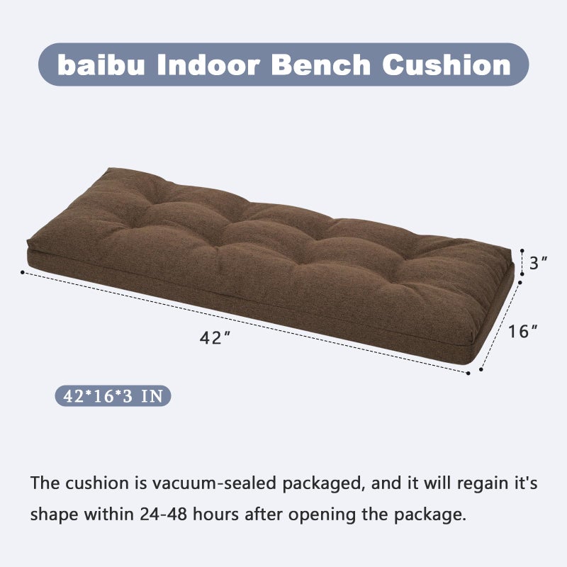 baibu 42 Inch Dual-Layer Patent Design Memory Foam Bench Cushion, Non-Slip Indoor Bench Cushion Standard Size Foam Pad with Machine Washable Cover (Brown, 42x16x3in) - Image 2